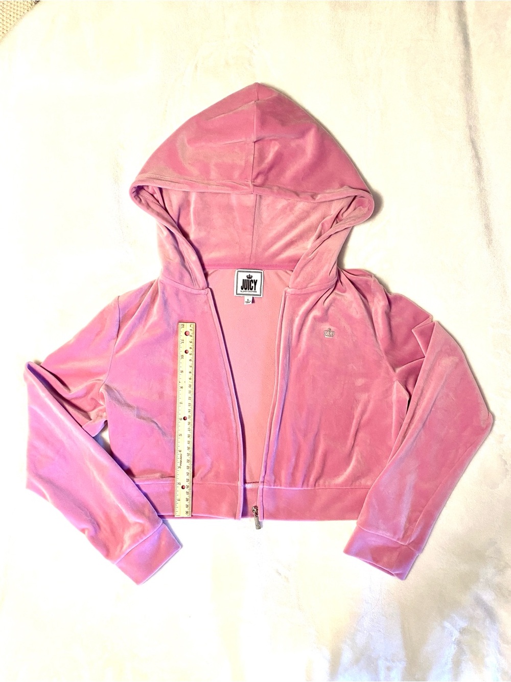 Juicy Couture Pink Velour Zip-Up Cropped Hoodie Jacket